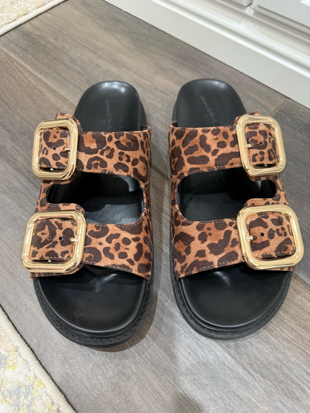 Universal Thread Leopard Print Double Buckle Slide Sandals